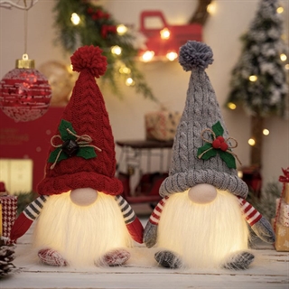 Julenisser med lys i mave - Rød eller grå - Højde: 28 cm